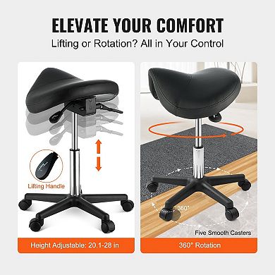 Saddle Stool with Wheels, 400 LBS Weight Capacity, Height Adjustable Thickened PU Leather Swivel Sad