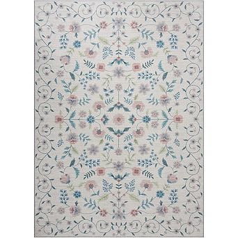 Washable Area Rugs Boho Floral Soft Long Rug - Non-Slip Low Pile Area Rug Indoor Carpet