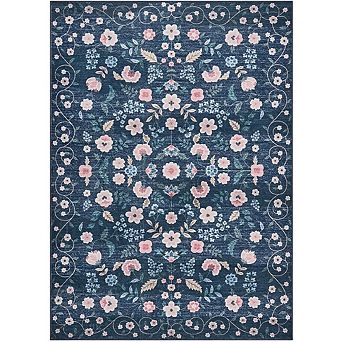 Washable Area Rugs Boho Floral Soft Long Rug - Non-Slip Low Pile Area Rug Indoor Carpet