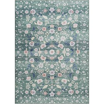 Washable Area Rugs Boho Floral Soft Long Rug - Non-Slip Low Pile Area Rug Indoor Carpet