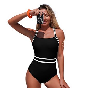 Women's One Piece Swimsuits Athletic Full Coverage Bathing Swim Suit Color Block Swimwear