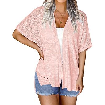 Womens Plus Size Lightweight Open Front Short Sleeve Casual Loose Fit Beach Cardigan