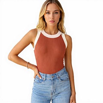 Slim Fit Sleeveless Color Block Tank Top