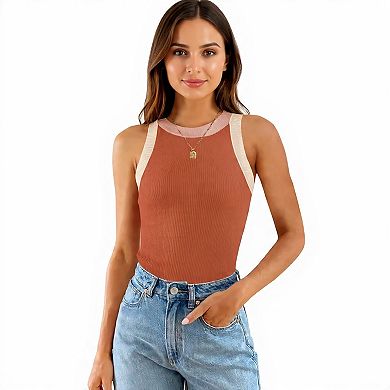 Slim Fit Sleeveless Color Block Tank Top