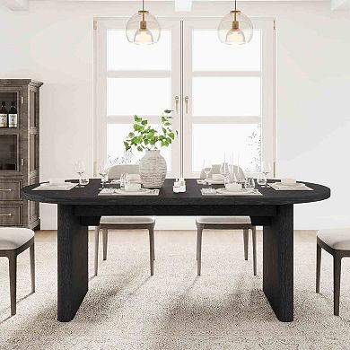 70.8″ Oval Farmhouse Dining Table Seats 68, Rustic Black Finish