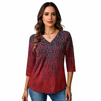 Dressy 3/4 Sleeve V-Neck Blouse for Women