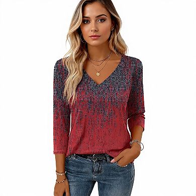 Dressy 3/4 Sleeve V-Neck Blouse for Women