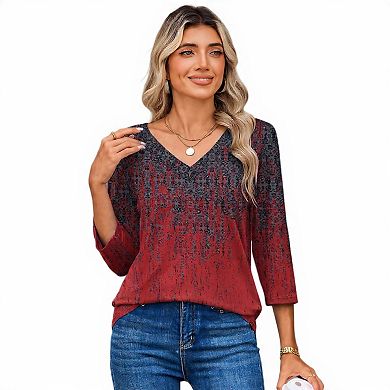 Dressy 3/4 Sleeve V-Neck Blouse for Women