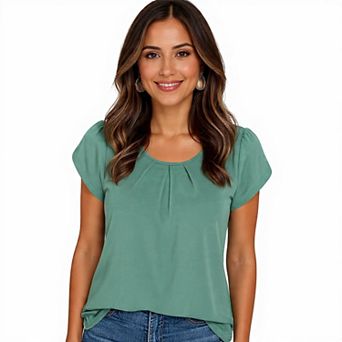 Casual Summer Pleated Crew Neck Top