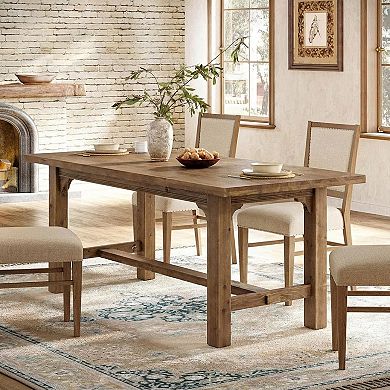63-Inch Dining Table for 4-6 People, Solid Wood Kitchen Table with Foot Bar, Farmhouse
