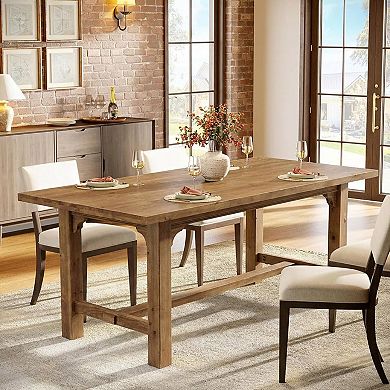 63-Inch Dining Table for 4-6 People, Solid Wood Kitchen Table with Foot Bar, Farmhouse