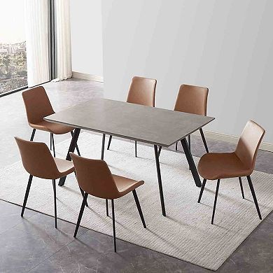 Modern Wood Kitchen Breakfast Table with Concrete-Colored Metal Legs Sturdy and Durable
