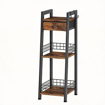 3 tier Ladder Shelf with Drawer Narrow Storage Unit