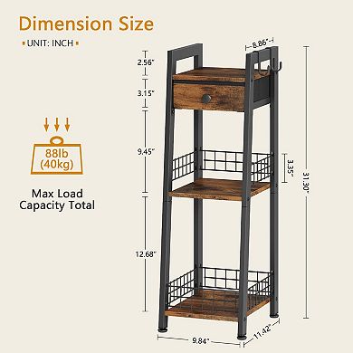 3-Tier Ladder Shelf with Drawer Narrow Storage Unit