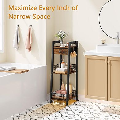 3-Tier Ladder Shelf with Drawer Narrow Storage Unit