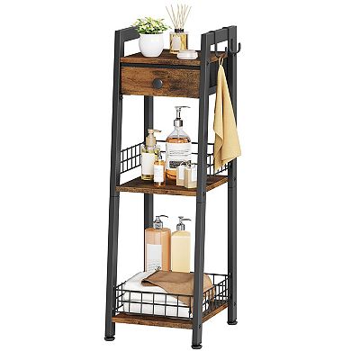 3-Tier Ladder Shelf with Drawer Narrow Storage Unit