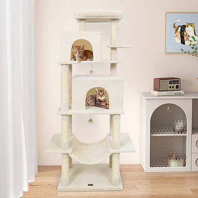 Costway 70” Large Cat Tree for Indoor Cats with Plush Top Perch, Dual large Condos, Hammock