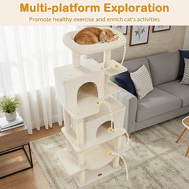 Costway 70” Large Cat Tree for Indoor Cats with Plush Top Perch, Dual large Condos, Hammock