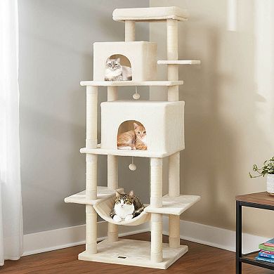 Costway 70” Large Cat Tree for Indoor Cats with Plush Top Perch, Dual large Condos, Hammock