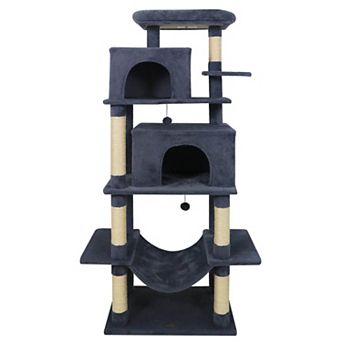 Costway 70” Large Cat Tree for Indoor Cats with Plush Top Perch, Dual large Condos, Hammock