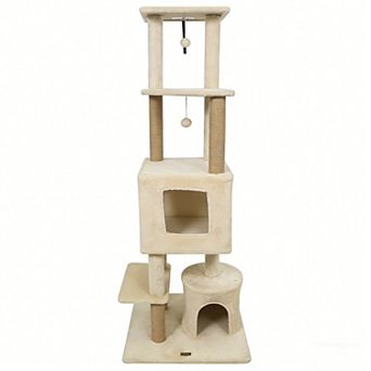 Costway 64” Tall Cat Tree with 2 Large Condos, Jute Scratching Posts, Plush Top Perch
