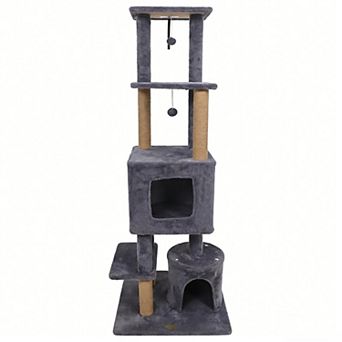 Costway 64” Tall Cat Tree with 2 Large Condos, Jute Scratching Posts, Plush Top Perch