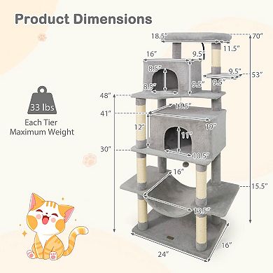 Costway 58” Tall Multi-level Cat Tree with Upholstered Perch & Cat Condo, Comfy Hammock