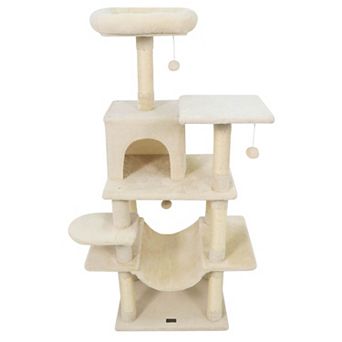 Costway 58” Tall Multi-level Cat Tree with Upholstered Perch & Cat Condo, Comfy Hammock