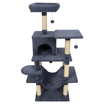 Costway 58” Tall Multi-level Cat Tree with Upholstered Perch & Cat Condo, Comfy Hammock