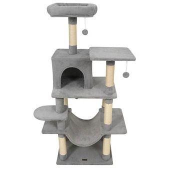 Costway 58” Tall Multi-level Cat Tree with Upholstered Perch & Cat Condo, Comfy Hammock