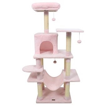 Costway 58” Tall Multi-level Cat Tree with Upholstered Perch & Cat Condo, Comfy Hammock