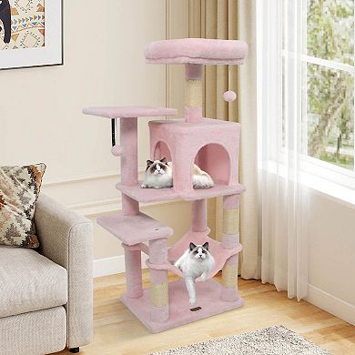 Costway 44” Tall Multi-level Cat Tree, Modern Cat Tower with 2-Entrance Large Cat Condo