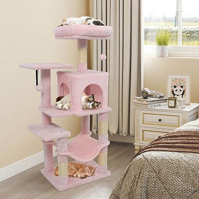 Costway 44” Tall Multi-level Cat Tree, Modern Cat Tower with 2-Entrance Large Cat Condo