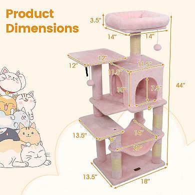 Costway 44” Tall Multi-level Cat Tree, Modern Cat Tower with 2-Entrance Large Cat Condo