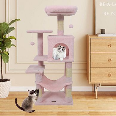 Costway 44” Tall Multi-level Cat Tree, Modern Cat Tower with 2-Entrance Large Cat Condo