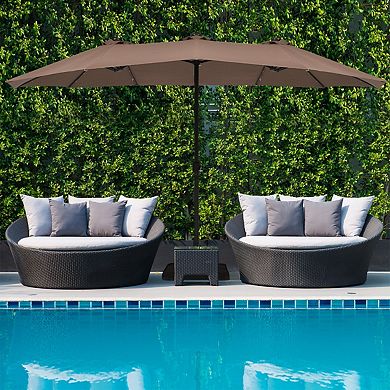 Costway 15 Ft Patio Double-Sided Solar LED Market Umbrella Crank 36 Lights Base