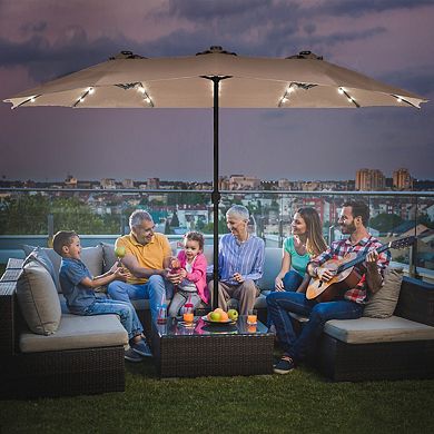 Costway 15 Ft Patio Double-Sided Solar LED Market Umbrella Crank 36 Lights Base