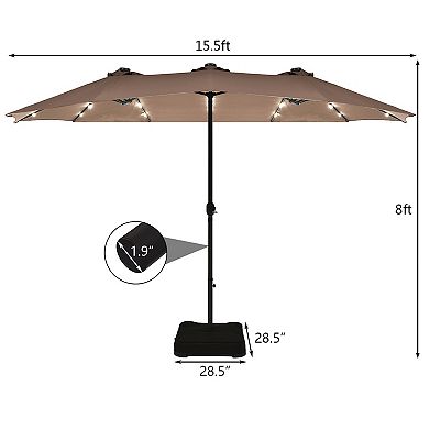 Costway 15 Ft Patio Double-Sided Solar LED Market Umbrella Crank 36 Lights Base