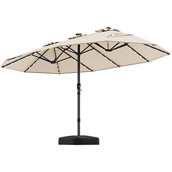 Costway 15 Ft Patio Double-Sided Solar LED Market Umbrella Crank 36 Lights Base