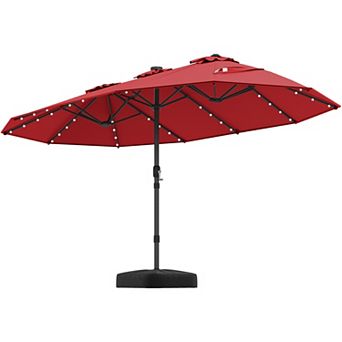 Costway 15 Ft Patio Double-Sided Solar LED Market Umbrella Crank 36 Lights Base