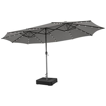 Costway 15 Ft Patio Double-Sided Solar LED Market Umbrella Crank 36 Lights Base