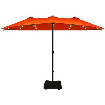 Costway 15 Ft Patio Double-Sided Solar LED Market Umbrella Crank 36 Lights Base