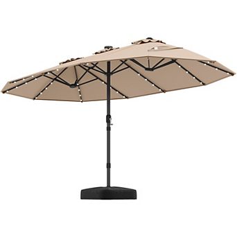 Costway 15 Ft Patio Double-Sided Solar LED Market Umbrella Crank 36 Lights Base
