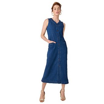 Jessica London Women's Plus Size Denim Button Maxi Dress