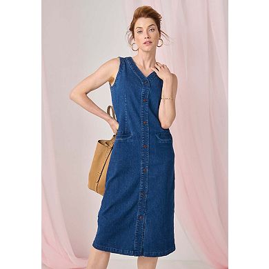 Jessica London Women's Plus Size Denim Button Midi Dress