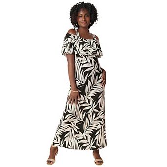 Jessica London Women's Plus Size Cold Shoulder A-Line Maxi Dress
