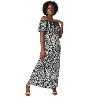 Jessica London Women's Plus Size Cold Shoulder A-Line Maxi Dress