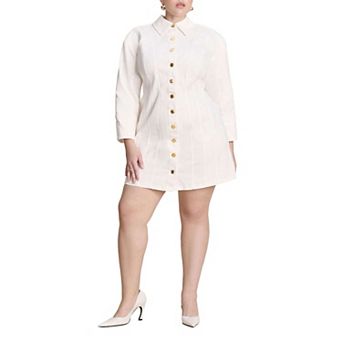 ELOQUII Women's Plus Size Corset Detail Denim Mini Dress