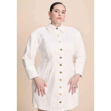 ELOQUII Women's Plus Size Corset Detail Denim Mini Dress