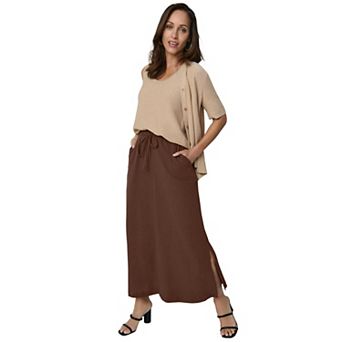 Jessica London Women's Plus Size Cotton Gauze A-Line Midi Skirt